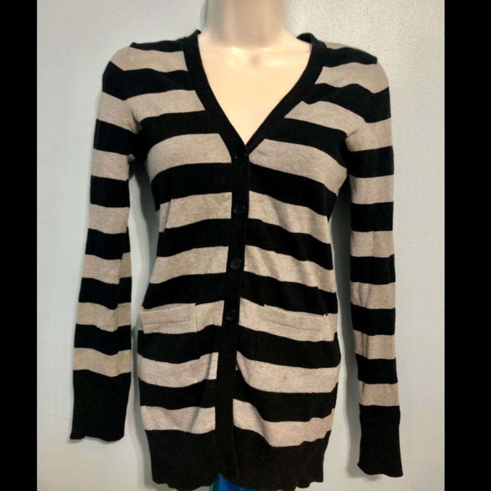 Black & Gray Striped Cardigan
